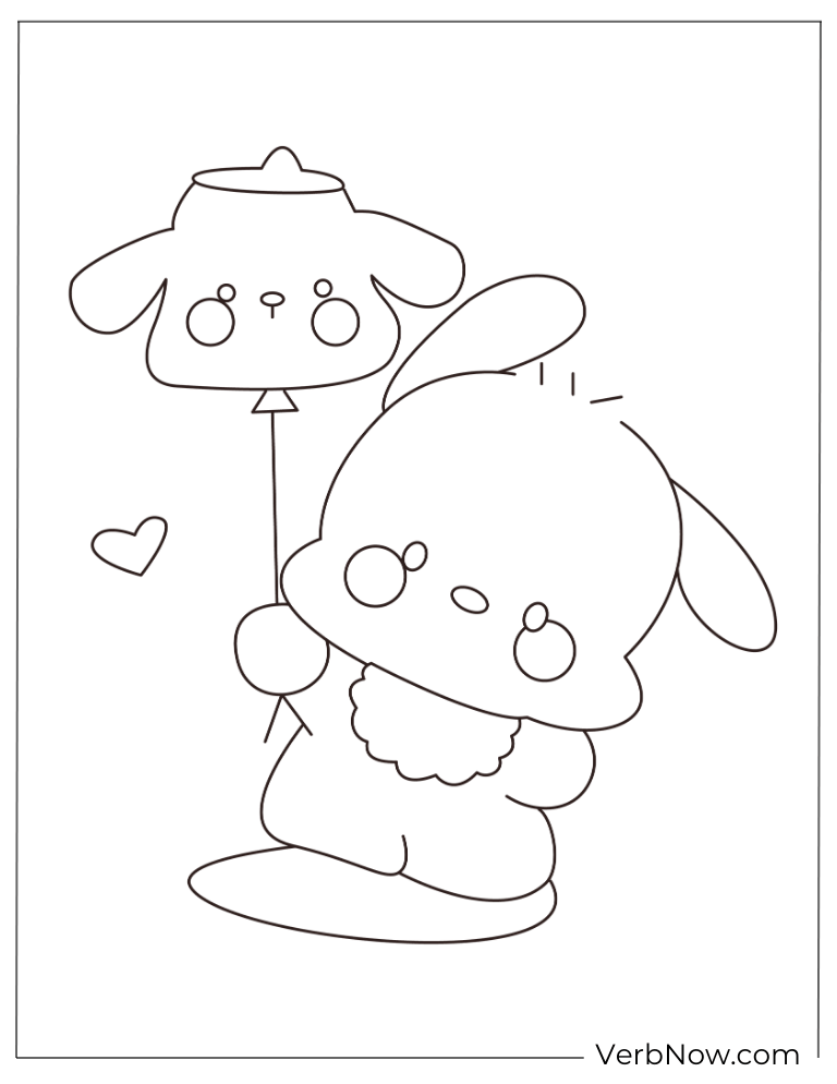 Pochacco with puppet cute coloring sheet