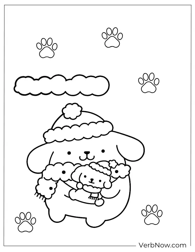 Pompompurin cute Sanrio dog coloring page for toddlers