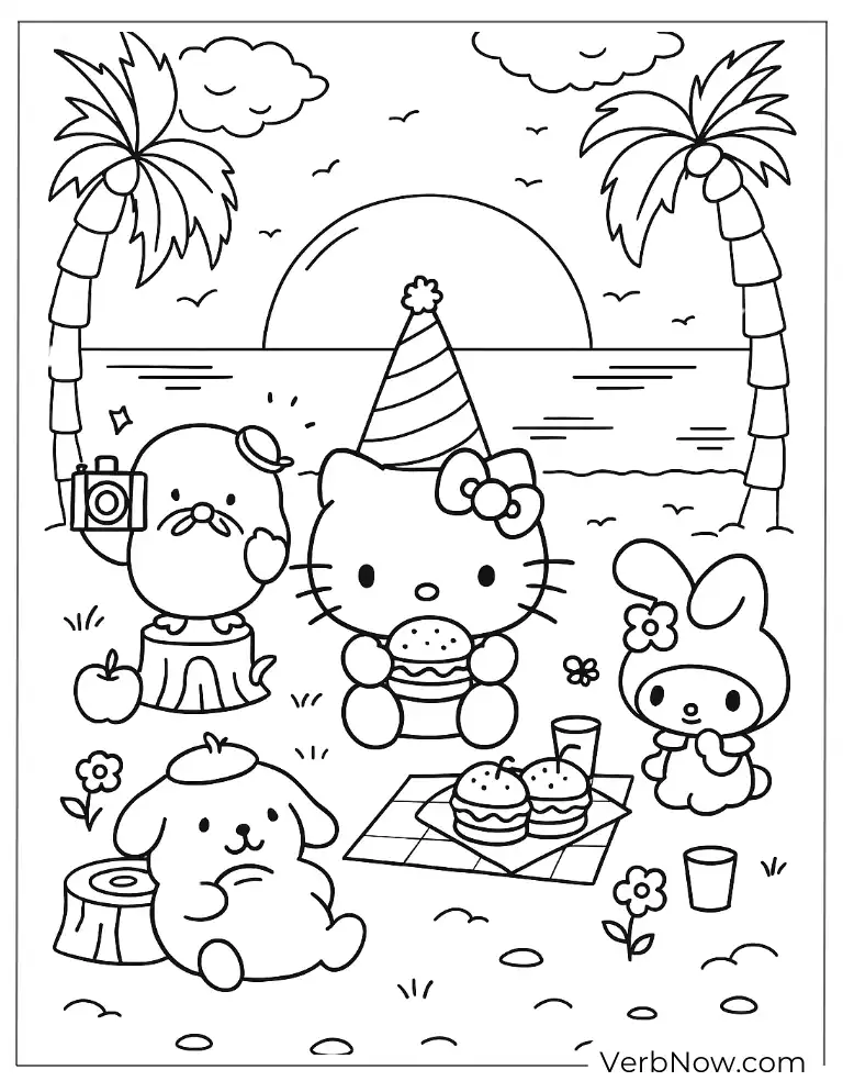 Pompompurin, Hello Kitty, My Melody coloring page