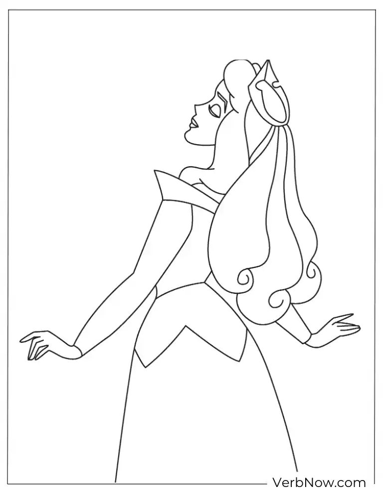 Sleeping Beauty with Hair and Flowers Coloring Page