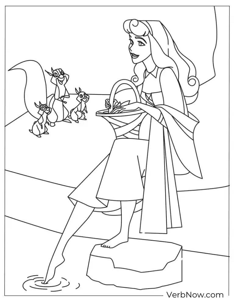 Sleeping Beauty with Animals Coloring Page