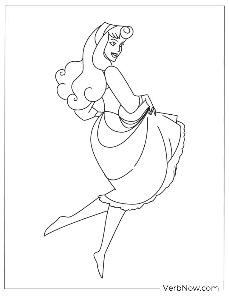 Sleeping Beauty in Elegant Dress Coloring Page
