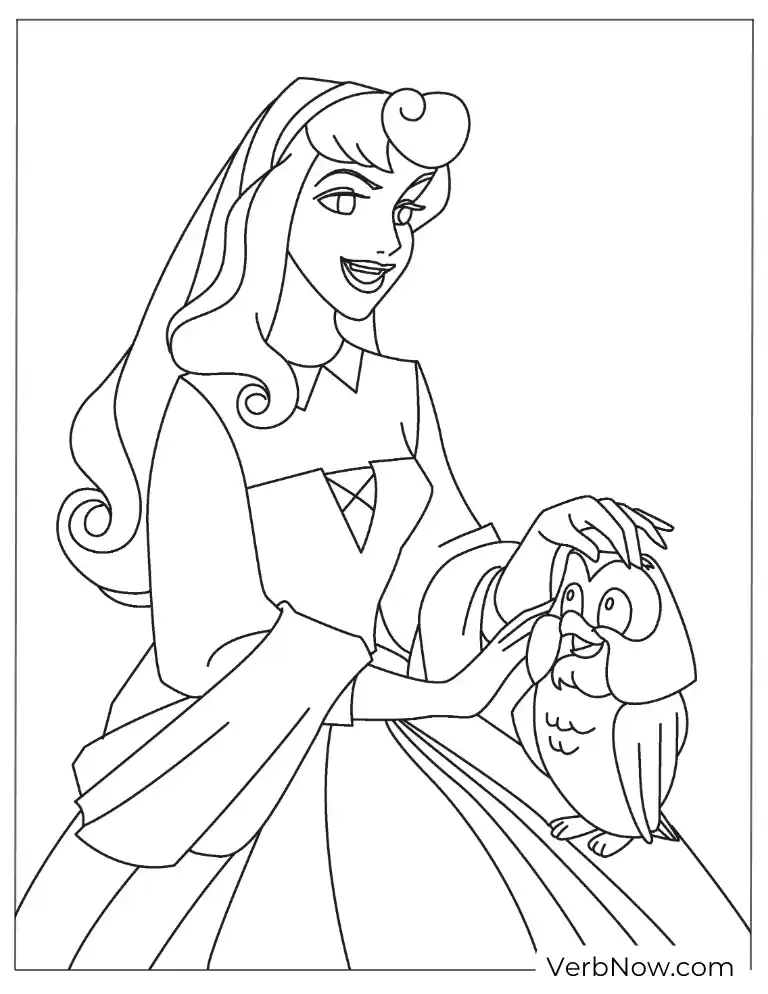 Sleeping Beauty with Owl Coloring Page