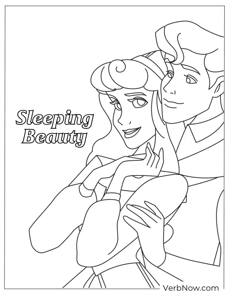 Sleeping Beauty with Flowers Coloring Page