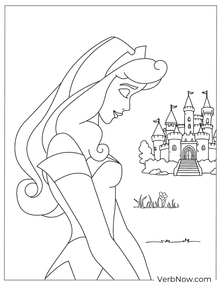 Sleeping Beauty with Butterfly Coloring Page