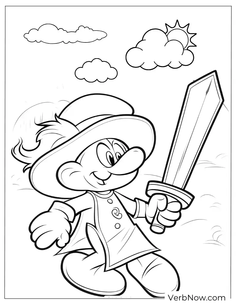 Knight Smurf with sword coloring page