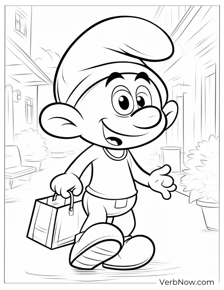 Shopping Smurf in village coloring picture