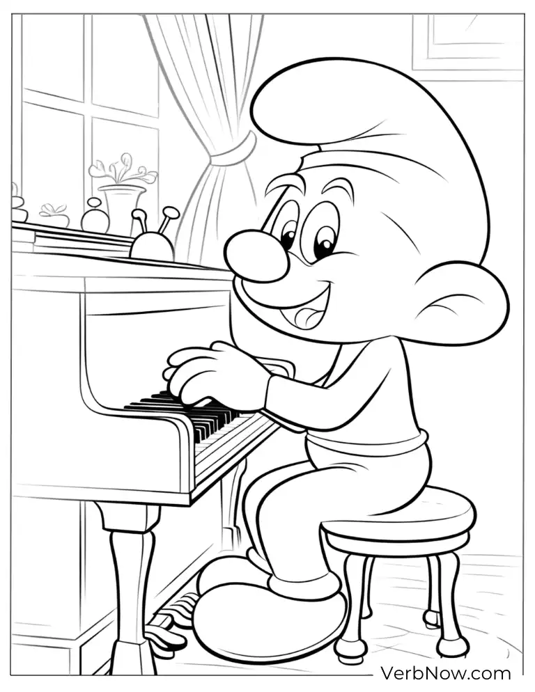 Smurf playing piano coloring page