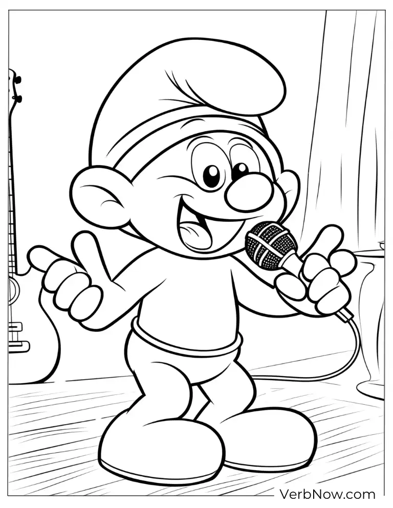 Singing Smurf with microphone coloring sheet
