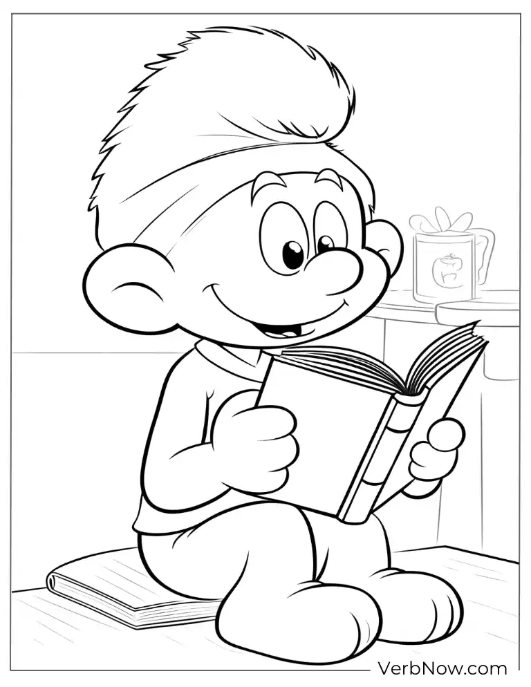 Smurf reading book indoors coloring page