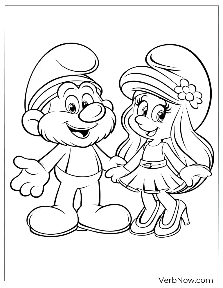 Smurf and Smurfette coloring page for kids