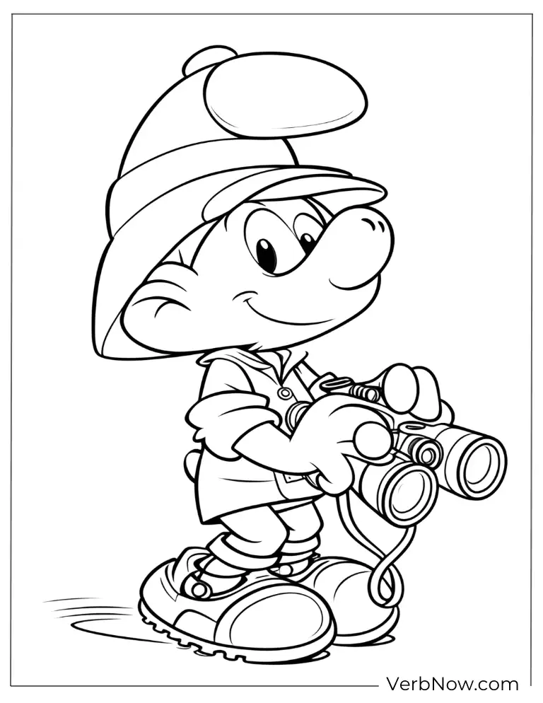 Explorer Smurf with binoculars coloring sheet