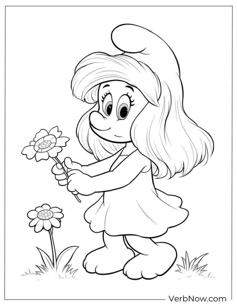 Smurfette with daisies coloring page