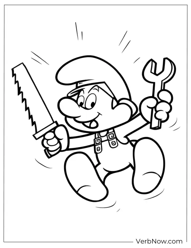 Builder Smurf with tools coloring page for all ages