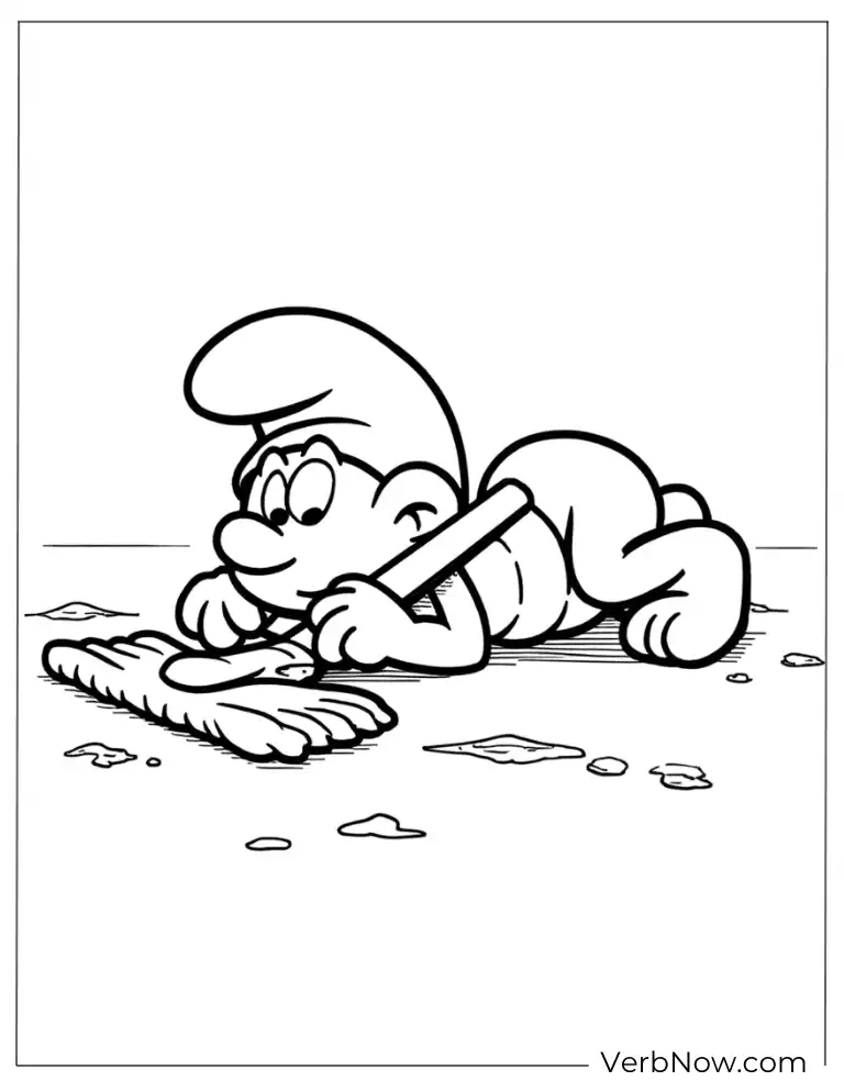 Smurf mopping the floor coloring page