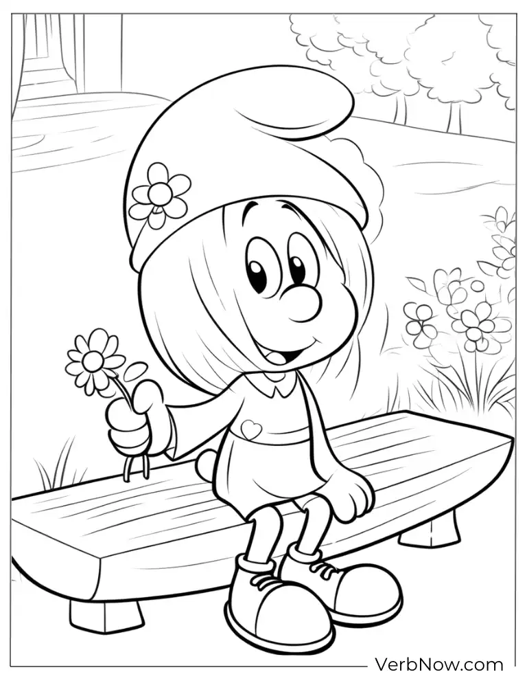 Smurfette holding flowers coloring page