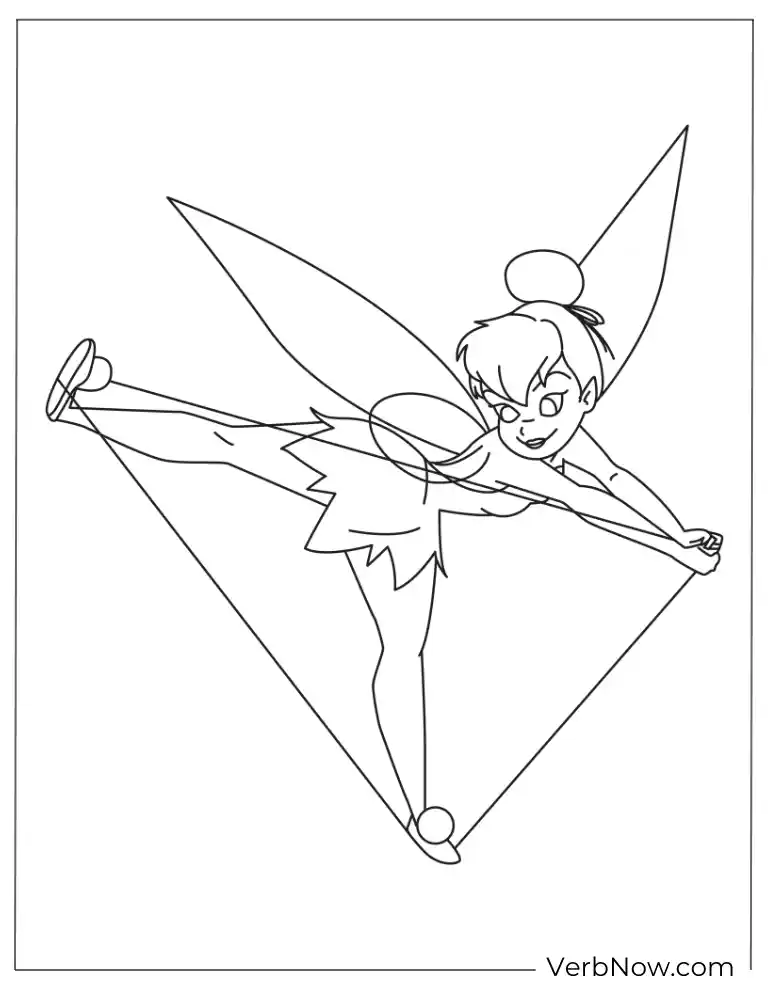 Cute Tinkerbell coloring page in a flying pose