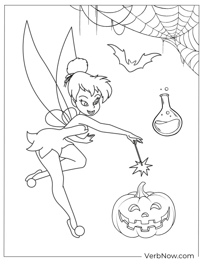 Halloween fairy coloring page with Tinker Bell