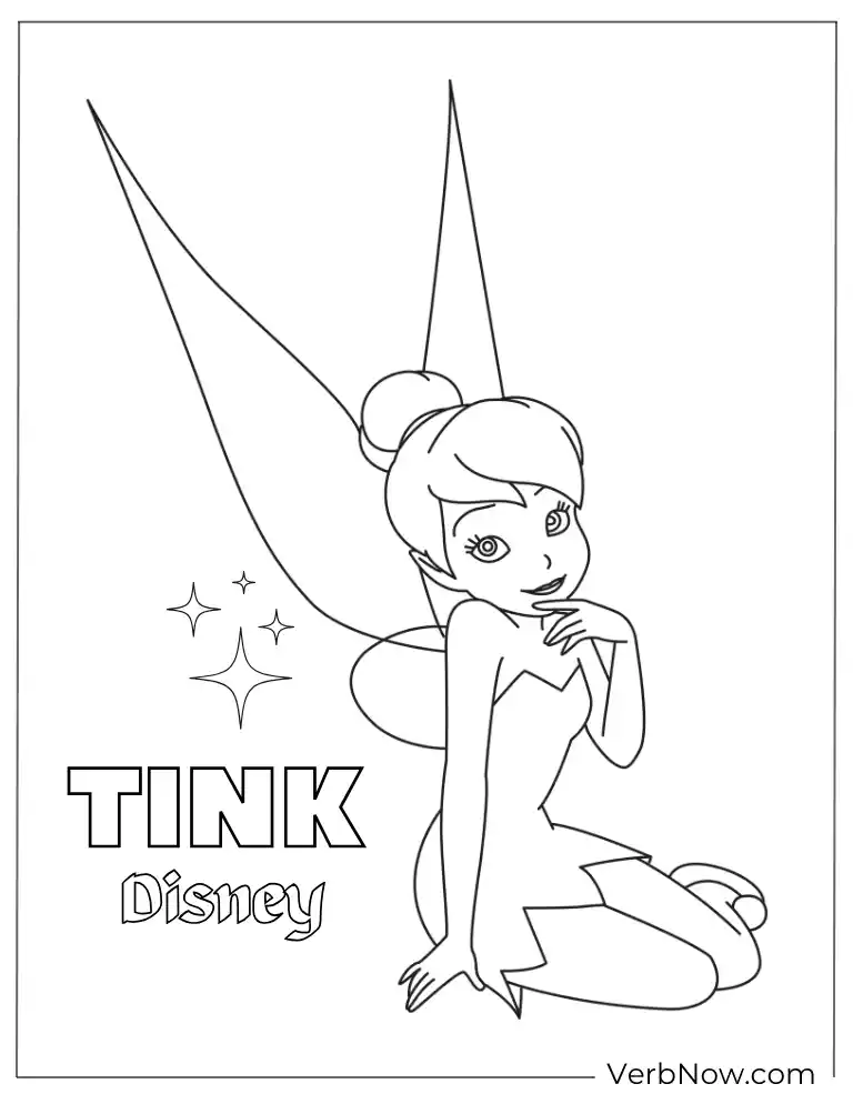 Cute sitting Tinkẻbell coloring page