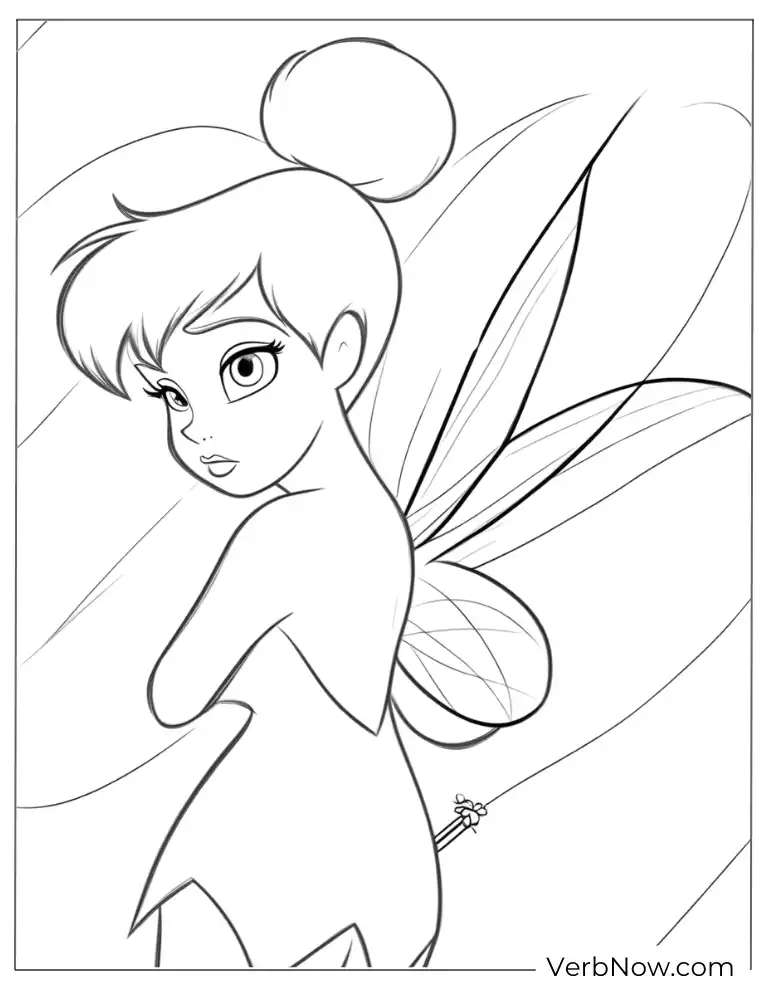 Elegant fairy Tinkerbell art page for kids