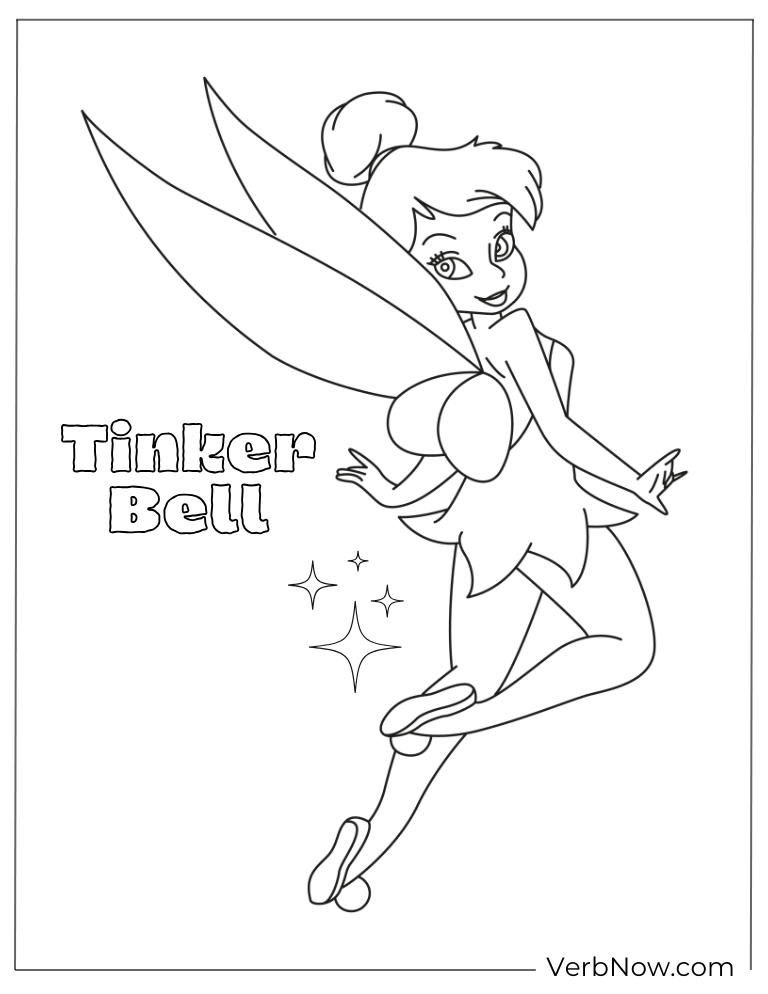 Magical Tinkerbell coloring page with sparkles