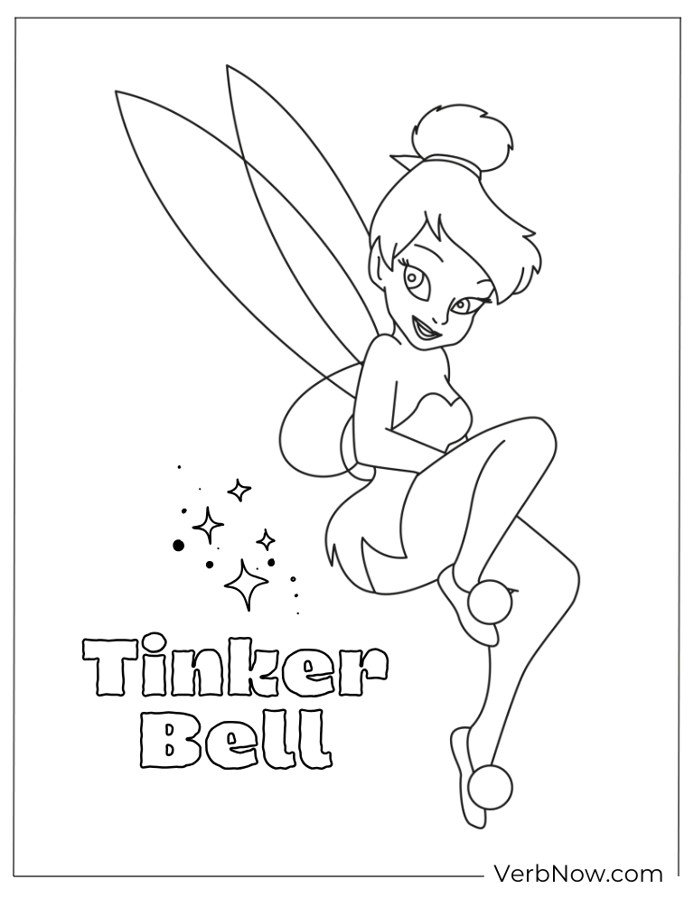 Simple Tinkerbell coloring page in a sitting pose