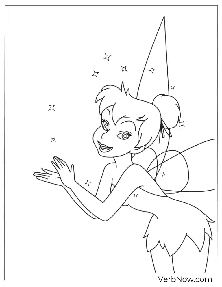 Tinkerbell fairy coloring page with magic stars