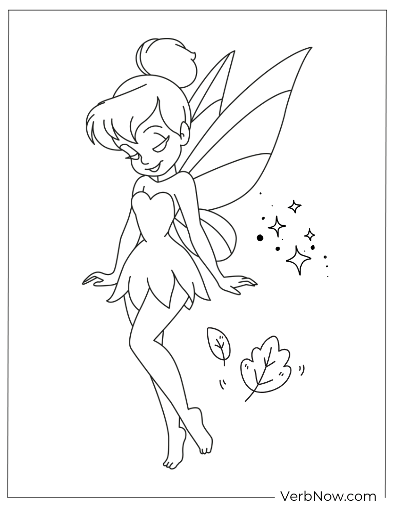 Elegant Tinkerbell coloring page with nature elements