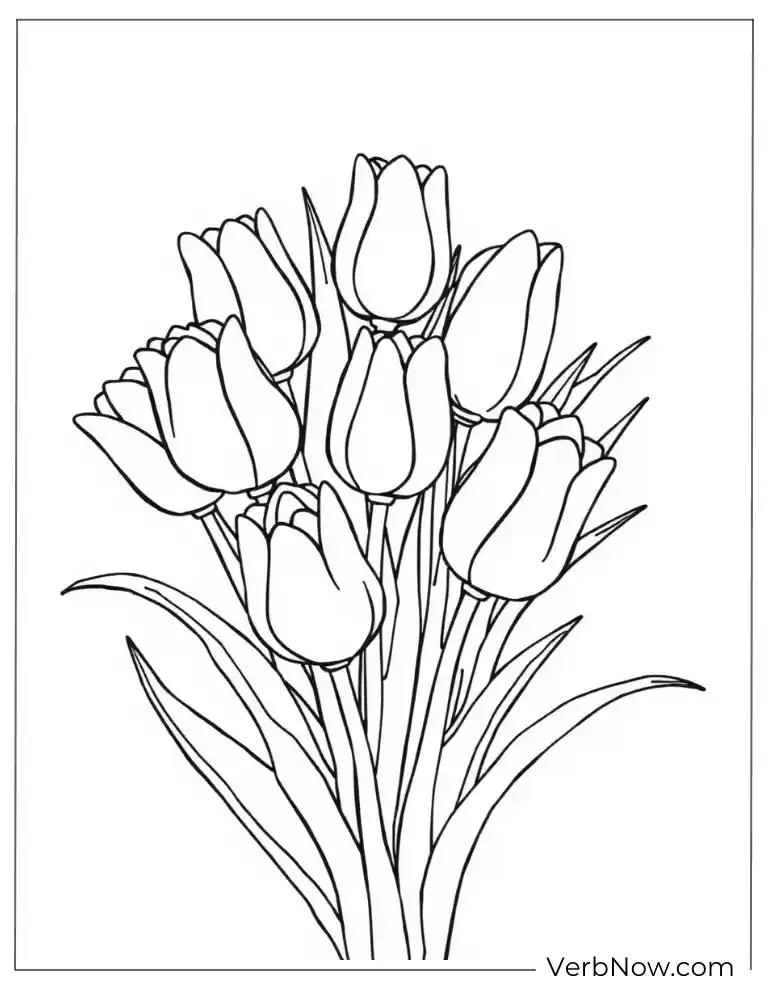 Close-Up Tulip Bouquet Coloring Page Printable