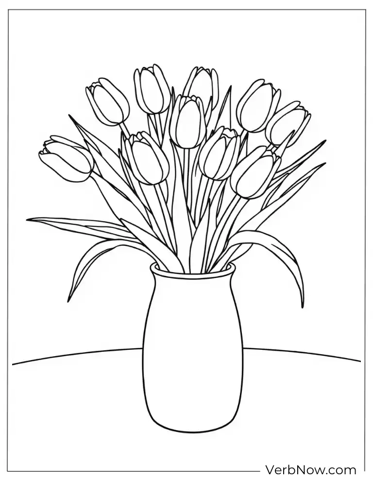 Classic Tulip Vase Coloring Page for Floral Lovers