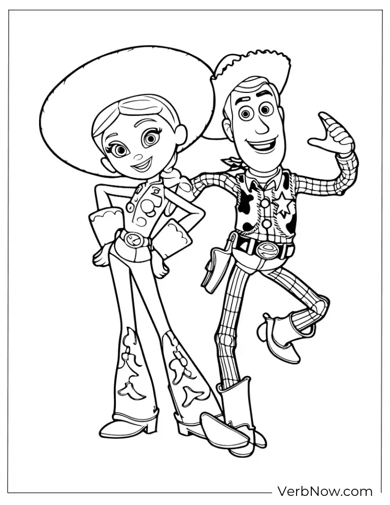 Woody and Jessie Dancing Coloring Page from Toy Story