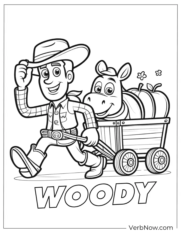 Woody with Bullseye and Toy Story Friends Coloring Page