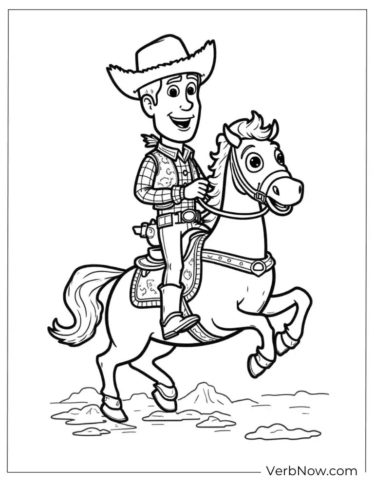 Woody Riding Horse Coloring Page from Toy Story