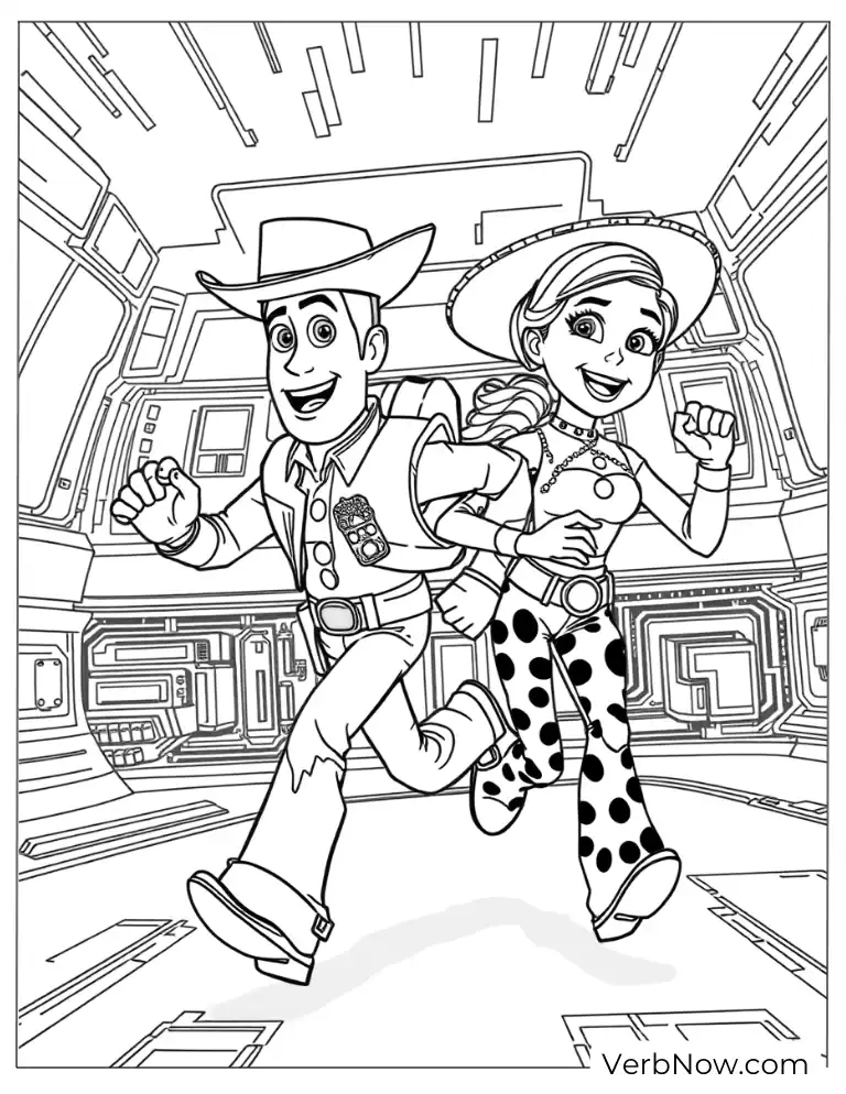 Woody in Space Ship Coloring Page from Toy Story