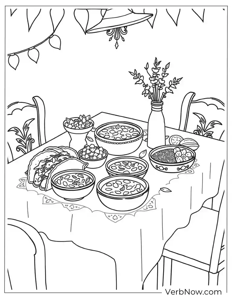 Cinco de Mayo food table coloring page