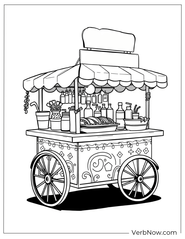 Mexican street food cart Cinco de Mayo coloring page