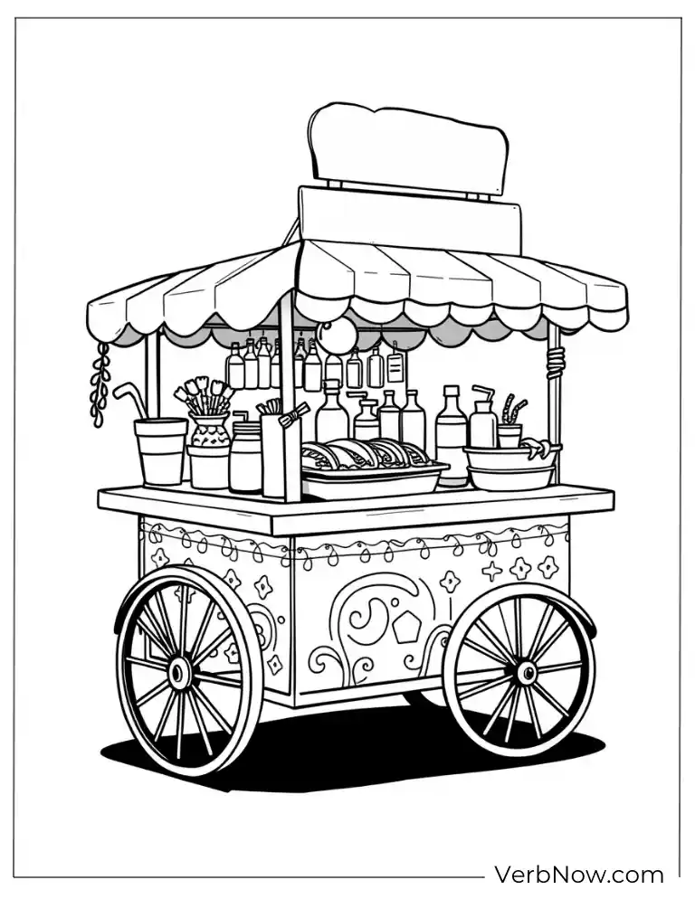 Mexican street food cart Cinco de Mayo coloring page