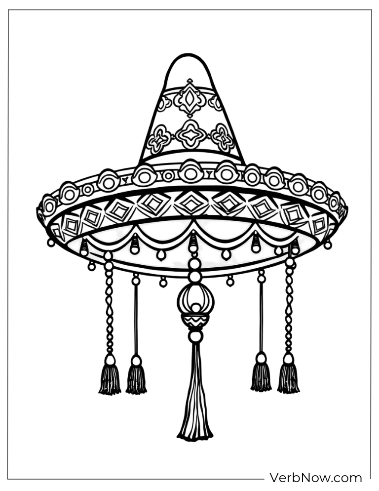 Cinco de Mayo coloring page showing a detailed sombrero