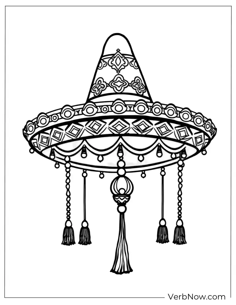Cinco de Mayo coloring page showing a detailed sombrero