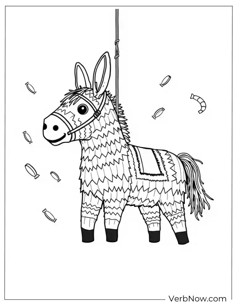 Cute piñata scene on a Cinco de Mayo coloring page for kids