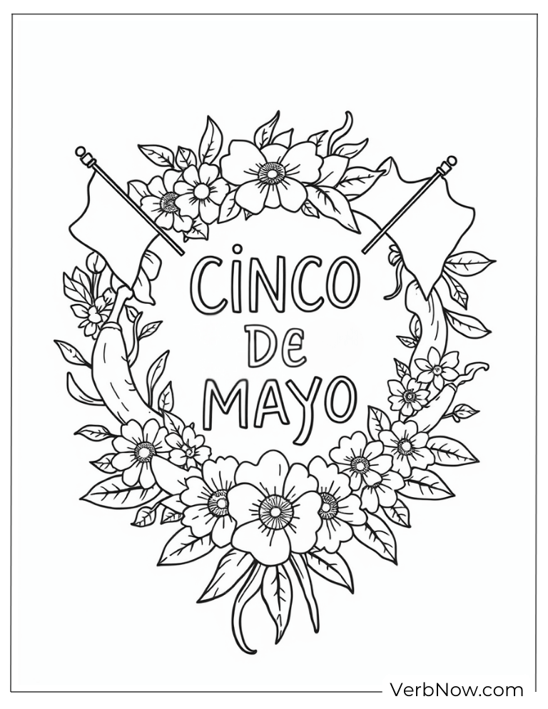 Cinco de Mayo coloring page with traditional Mexican pottery