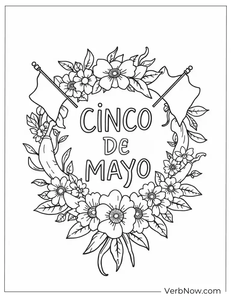 Cinco de Mayo coloring page with traditional Mexican pottery