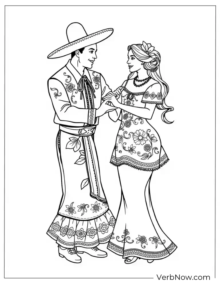 Folklorico dancers couple Cinco de Mayo coloring page