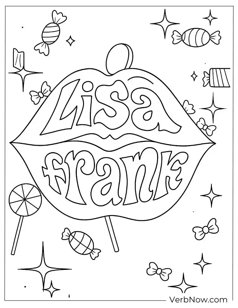 Lisa Frank logo with candy coloring page