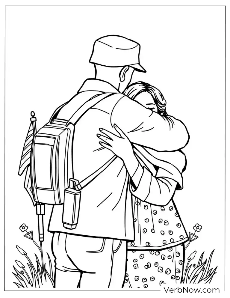 Hug between soldier and daughter printable tribute page