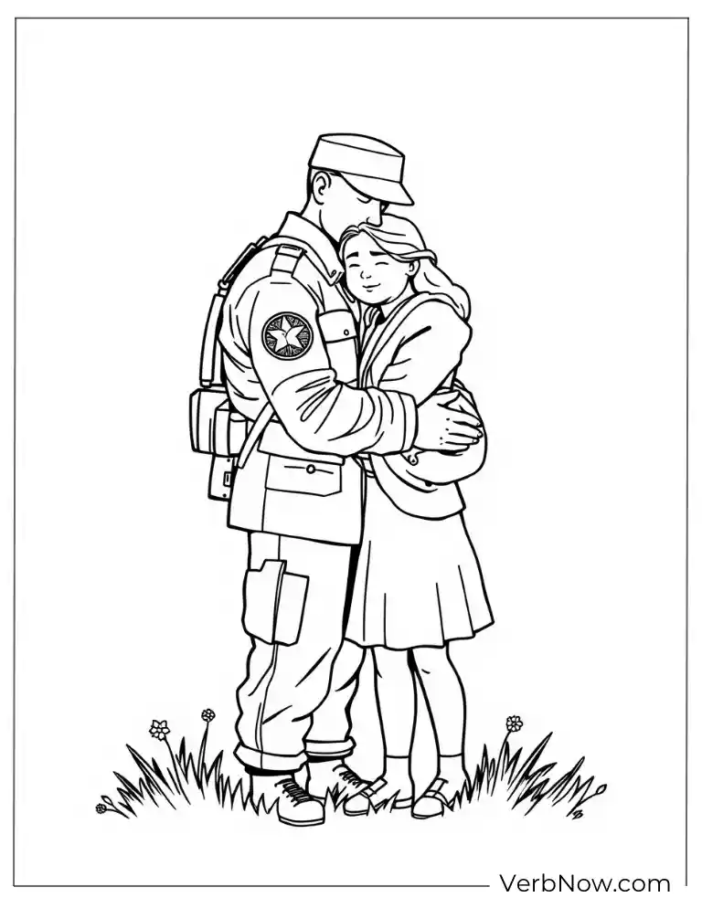 Soldier hugs loved one patriotic holiday activity page