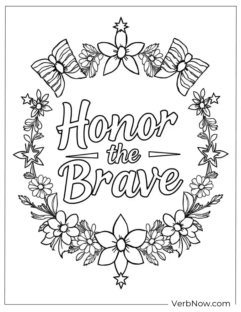 "Honor the Brave" quote coloring page for Memorial Day