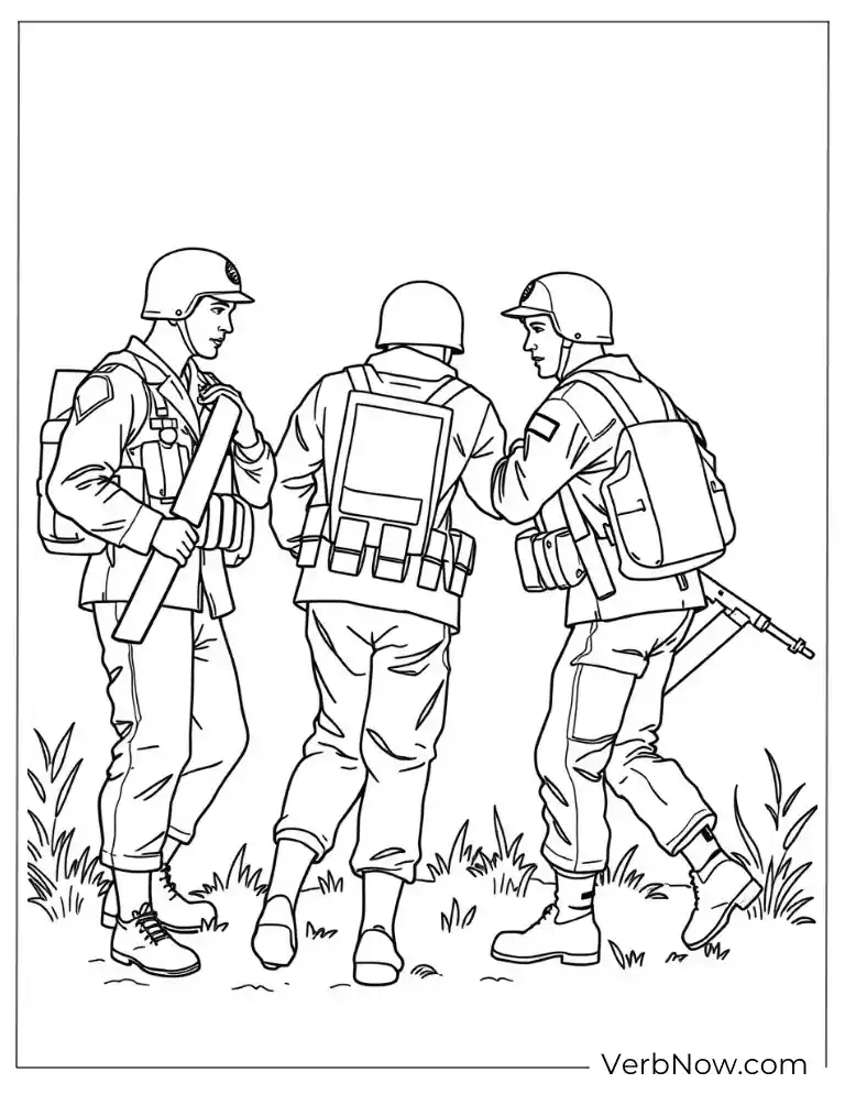 Three marching soldiers Memorial Day coloring sheet