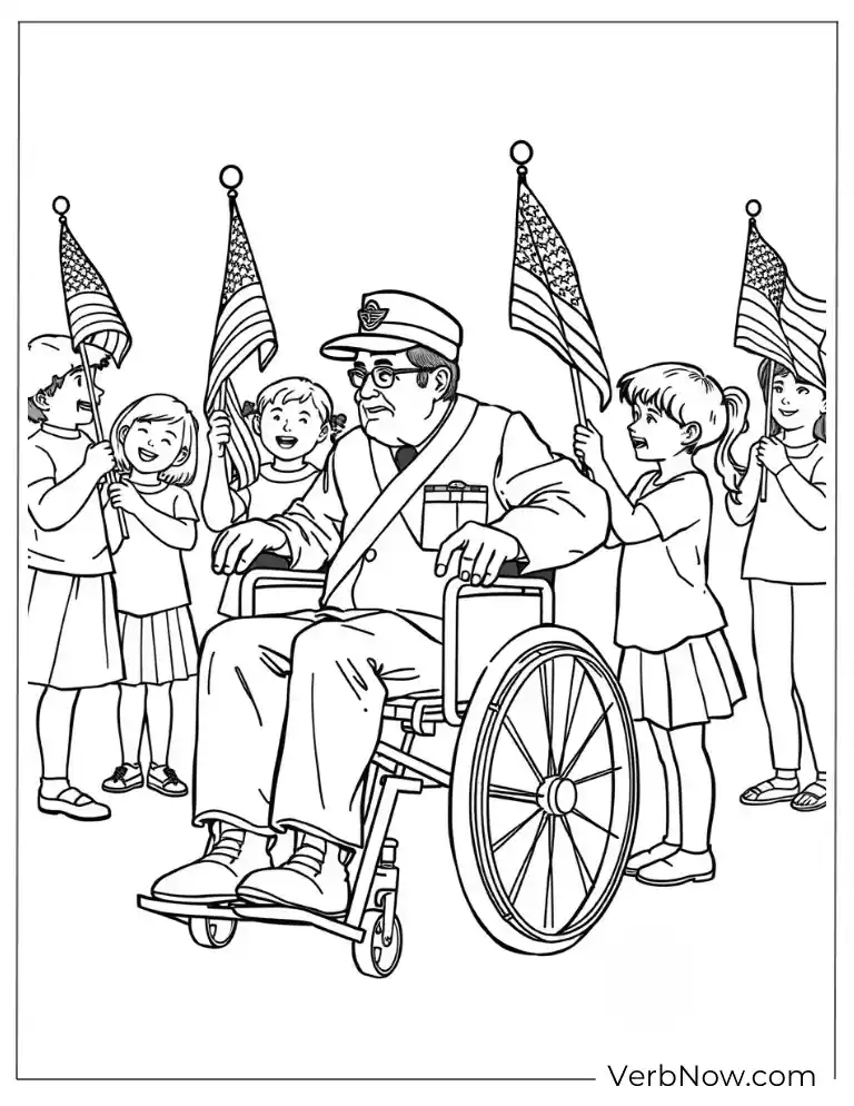 Veteran with kids patriotic Memorial Day worksheet