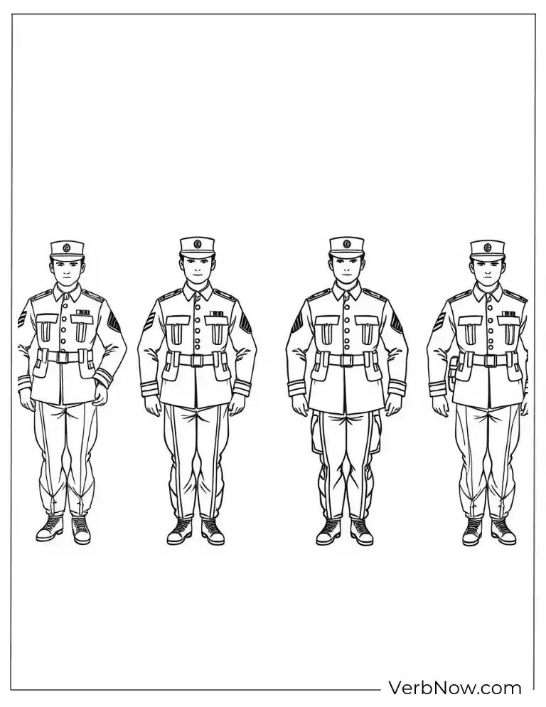 Soldiers saluting together military tribute coloring page